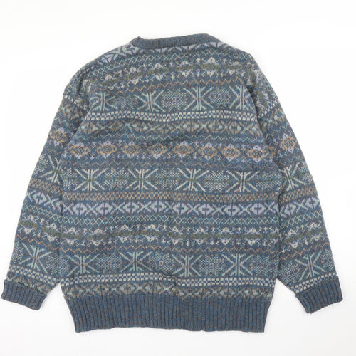 Pitlochry Mens Blue Fair Isle  Pullover Jumper Size L