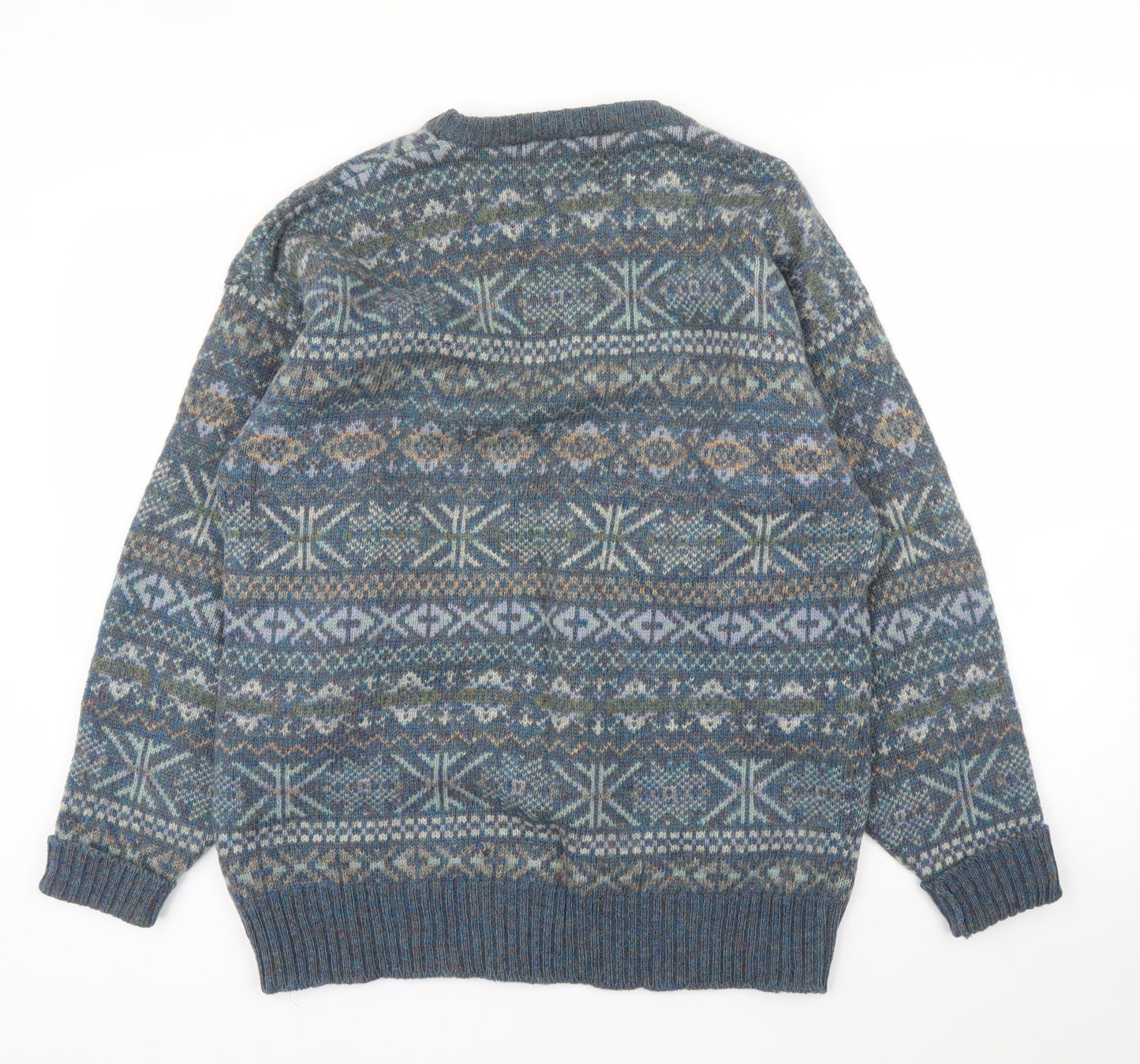 Pitlochry Mens Blue Fair Isle  Pullover Jumper Size L