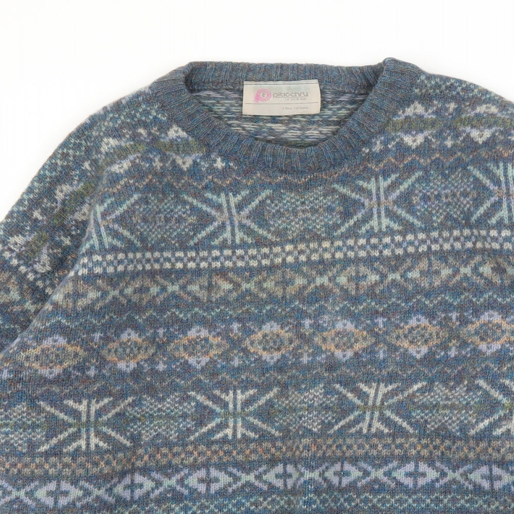 Pitlochry Mens Blue Fair Isle  Pullover Jumper Size L