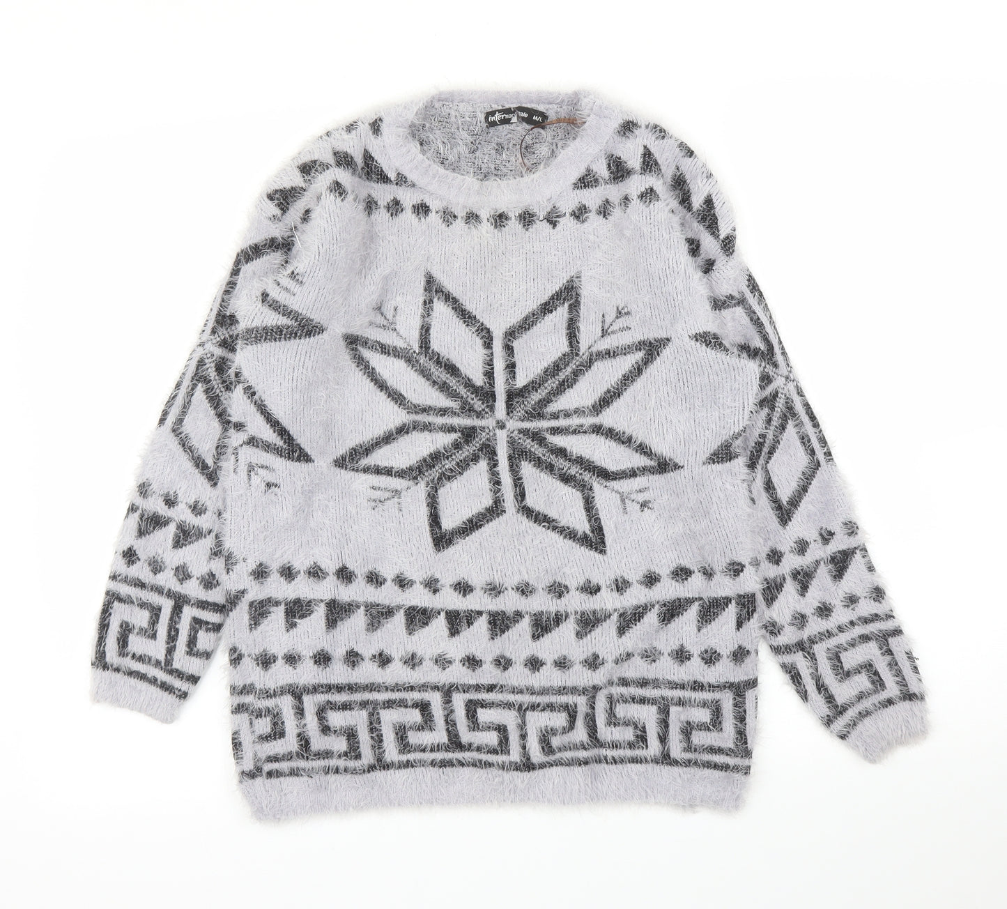 Internationale Womens Grey Fair Isle  Pullover Jumper Size M