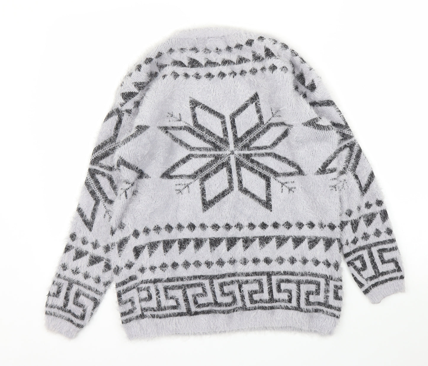 Internationale Womens Grey Fair Isle  Pullover Jumper Size M
