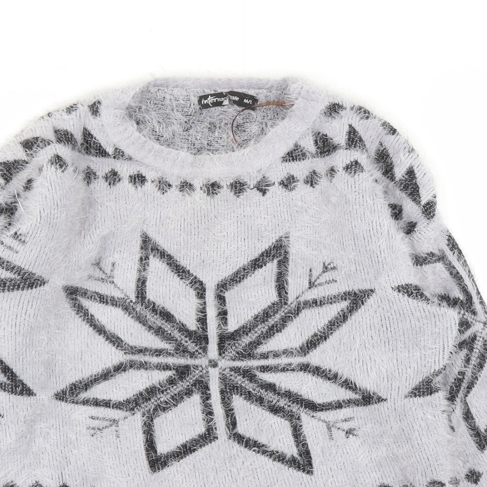 Internationale Womens Grey Fair Isle  Pullover Jumper Size M