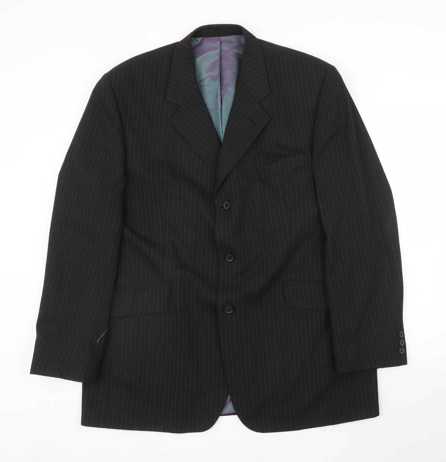 Johnathan Adams Mens Black Striped  Jacket Suit Jacket Size 46