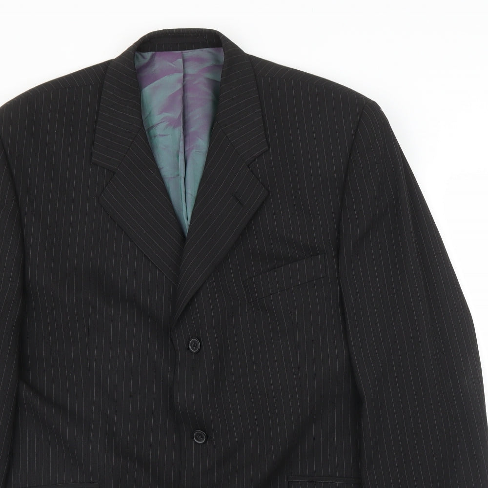 Johnathan Adams Mens Black Striped  Jacket Suit Jacket Size 46