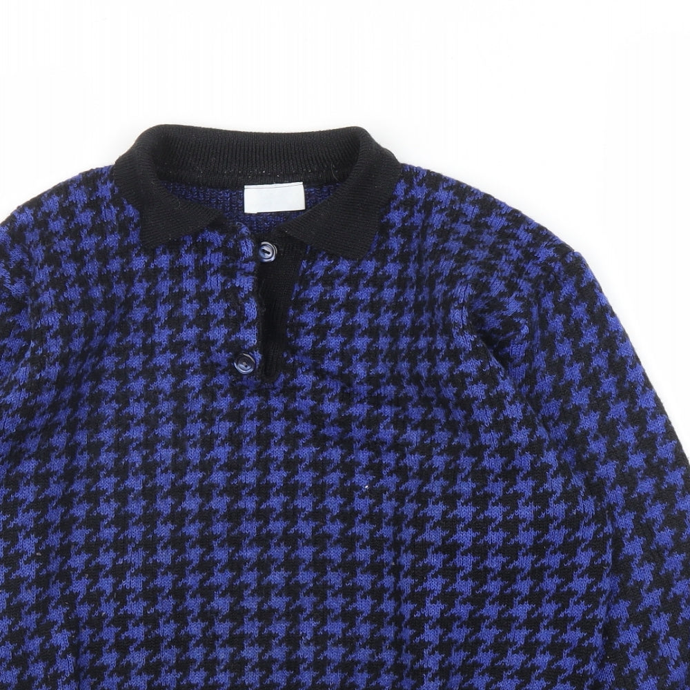 Preworn Womens Blue Houndstooth  Cardigan Jumper Size S