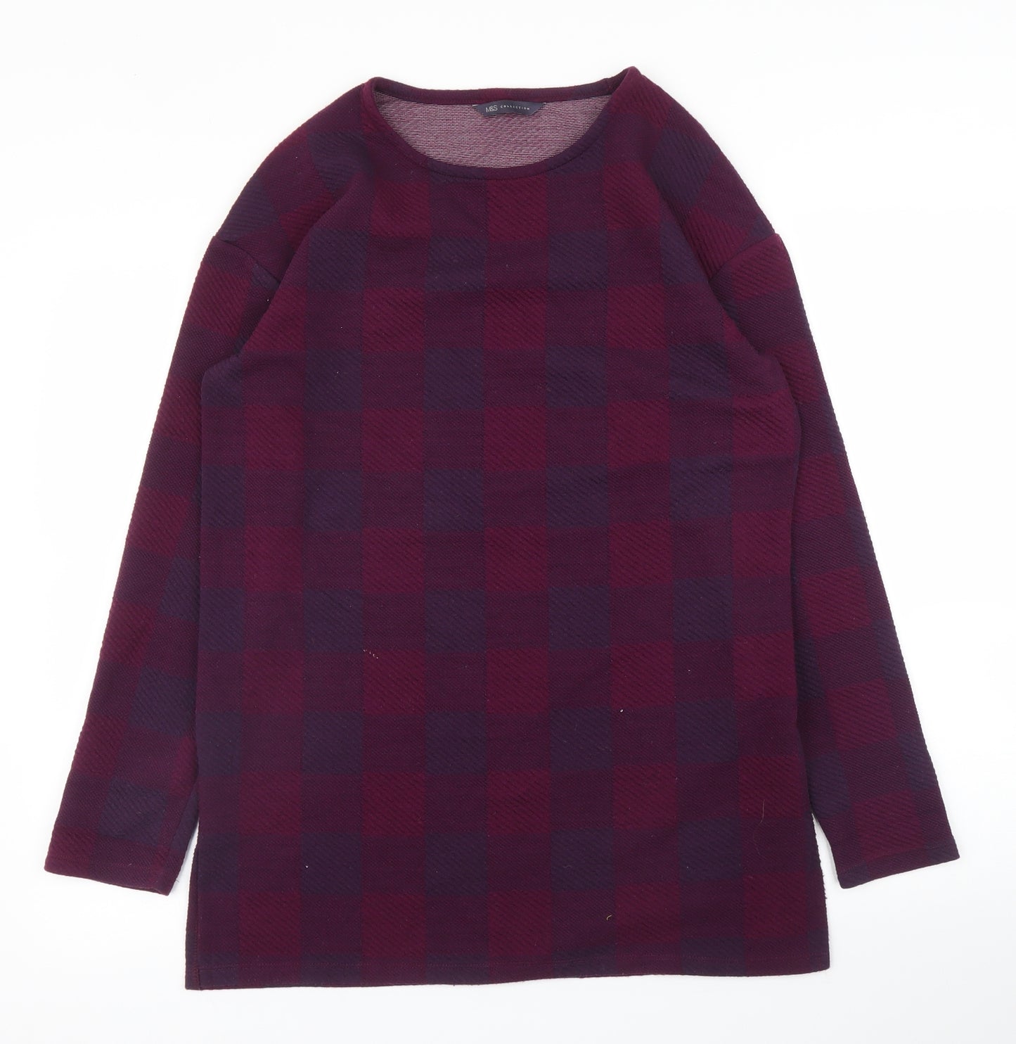 M&S Womens Purple Check  Pullover Jumper Size 10