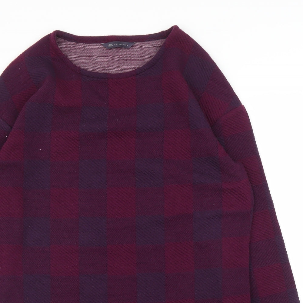 M&S Womens Purple Check  Pullover Jumper Size 10