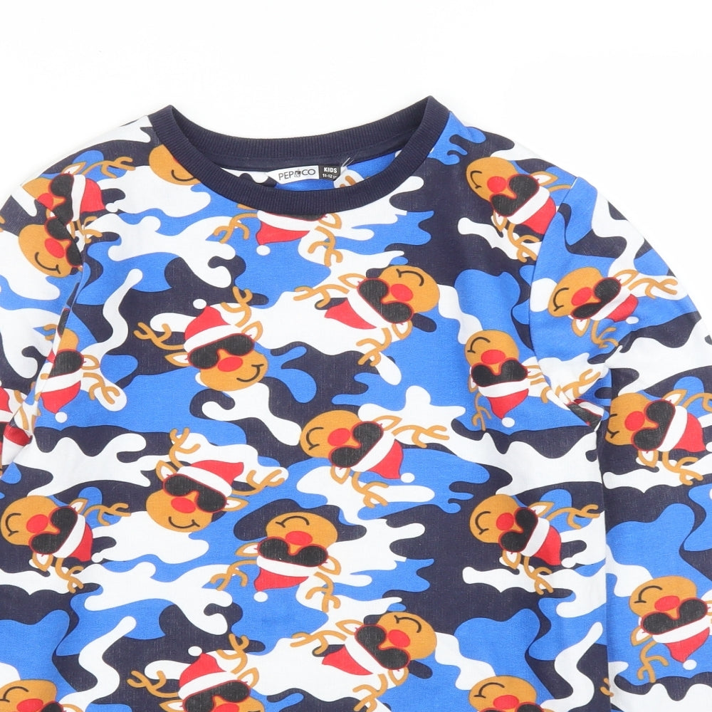 Pep&Co Boys Blue Camouflage  Pullover Jumper Size 11 Years  - Christmas