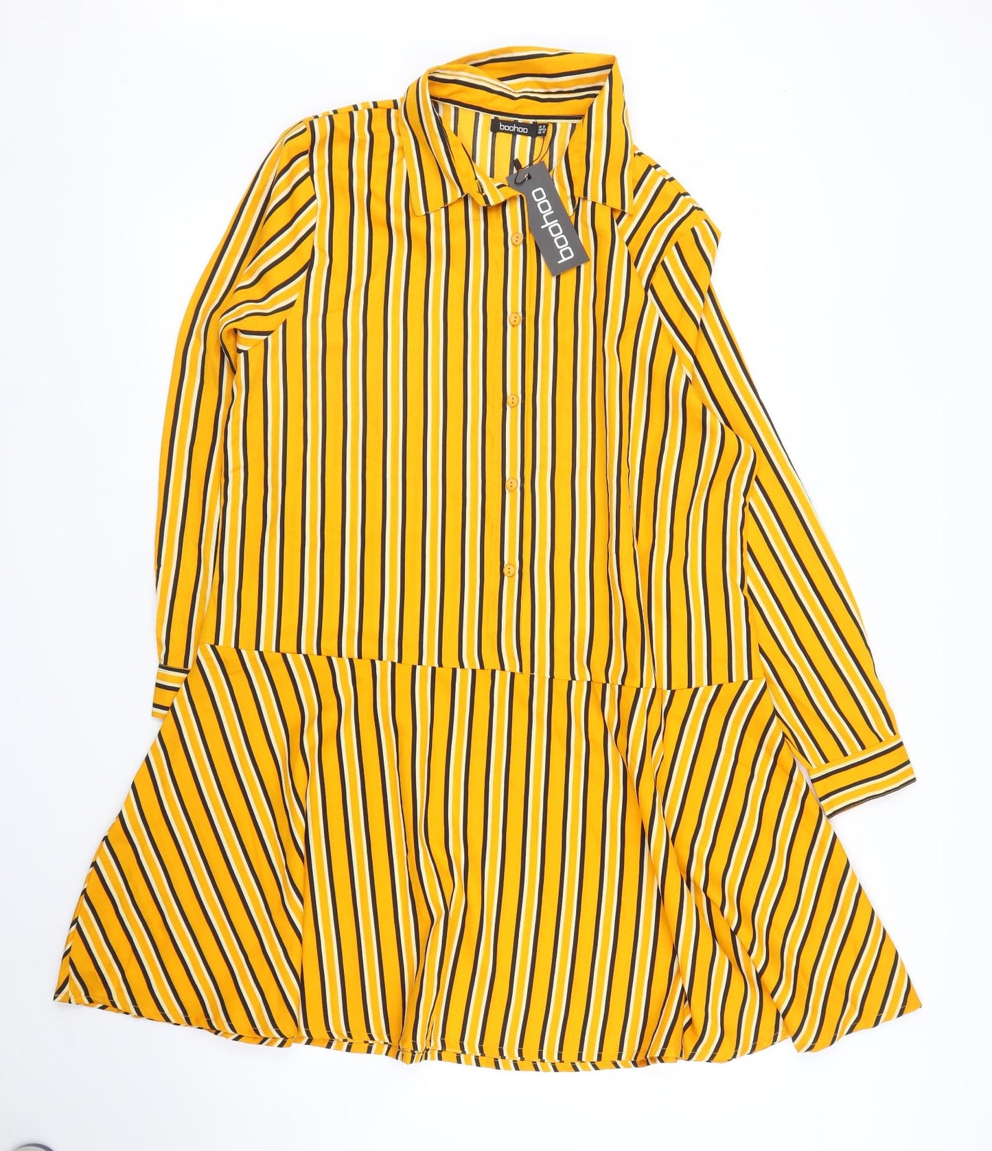 Boohoo Womens Orange Striped  Shirt Dress  Size 16