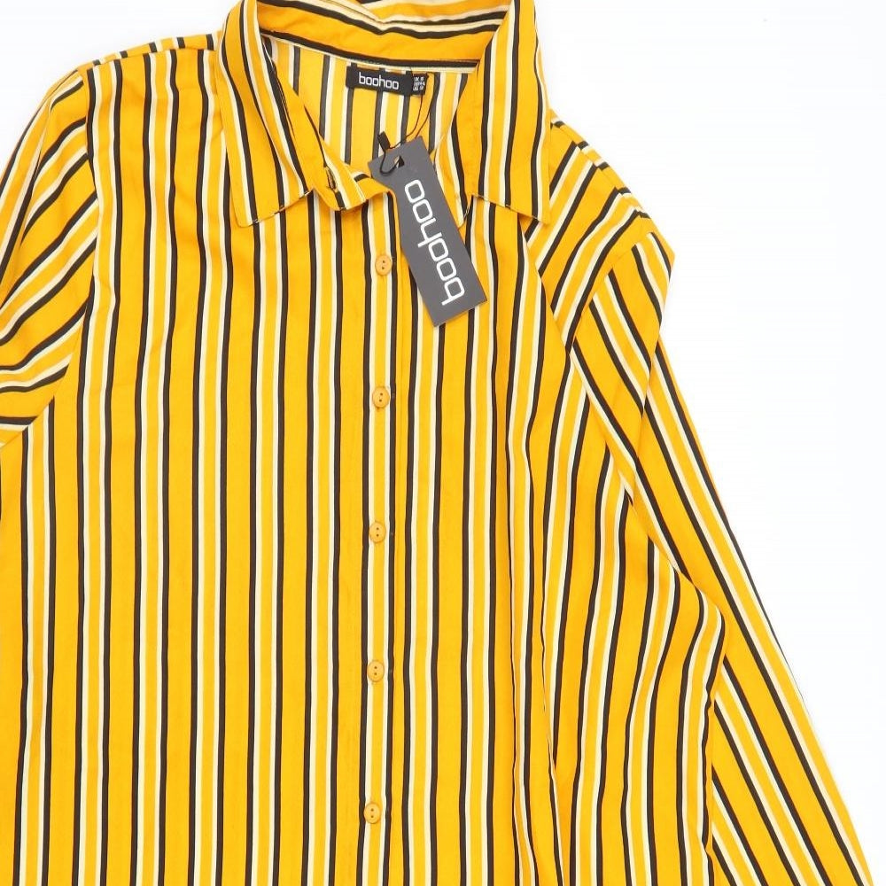 Boohoo Womens Orange Striped  Shirt Dress  Size 16