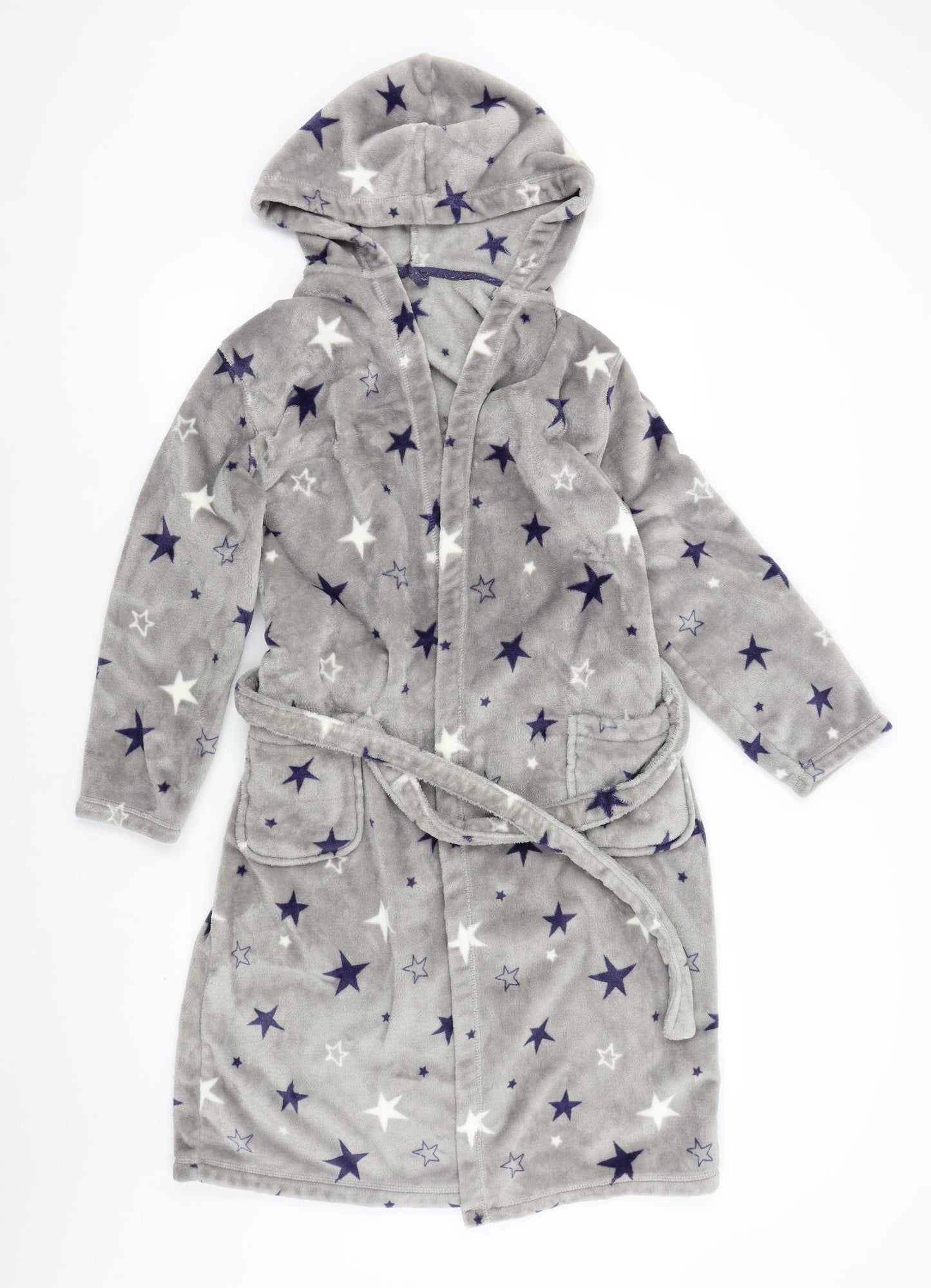 M&S Girls Grey Solid Fleece  Gown Size 13-14 Years  - Stars