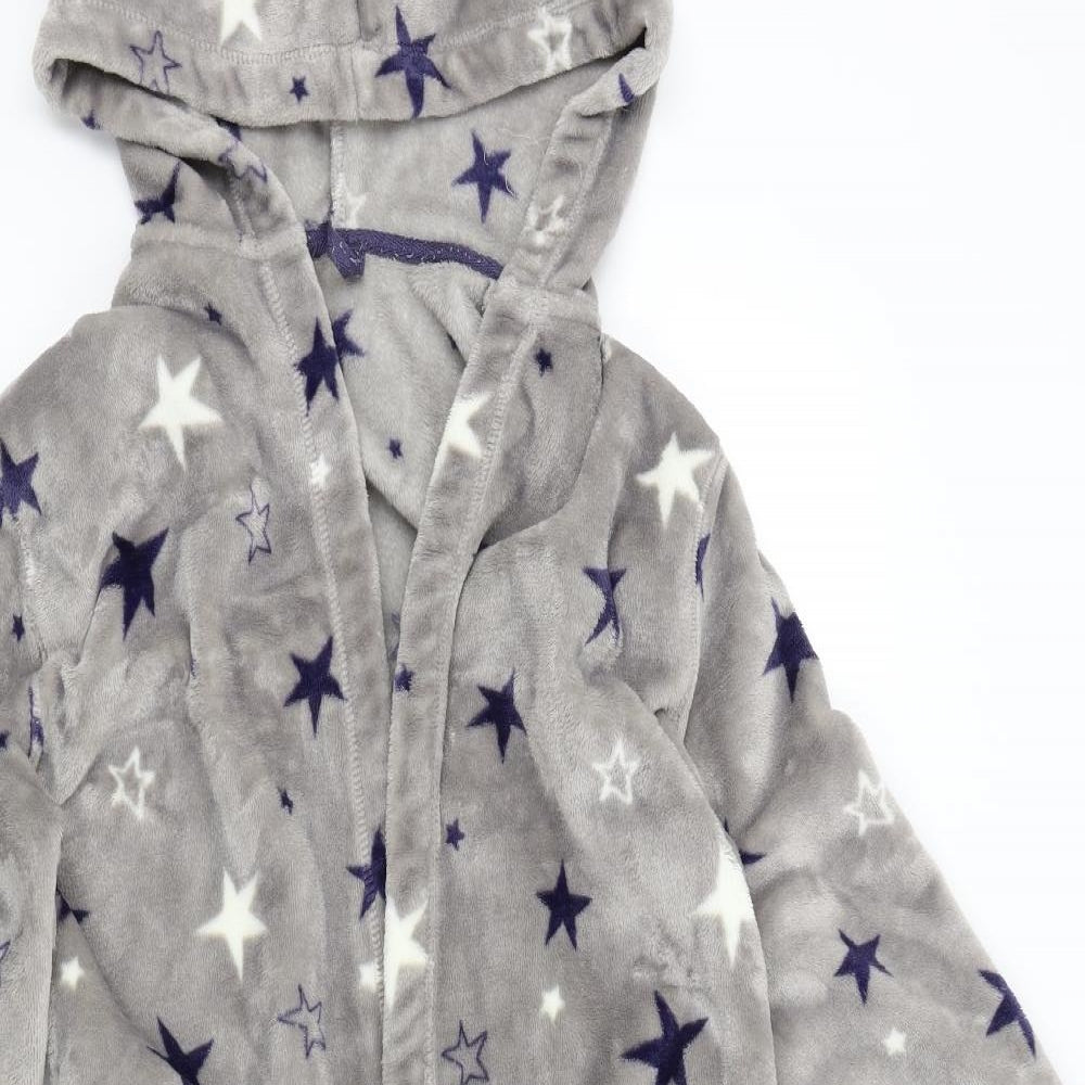 M&S Girls Grey Solid Fleece  Gown Size 13-14 Years  - Stars
