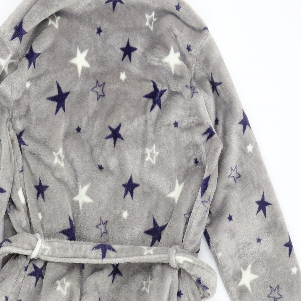 M&S Girls Grey Solid Fleece  Gown Size 13-14 Years  - Stars