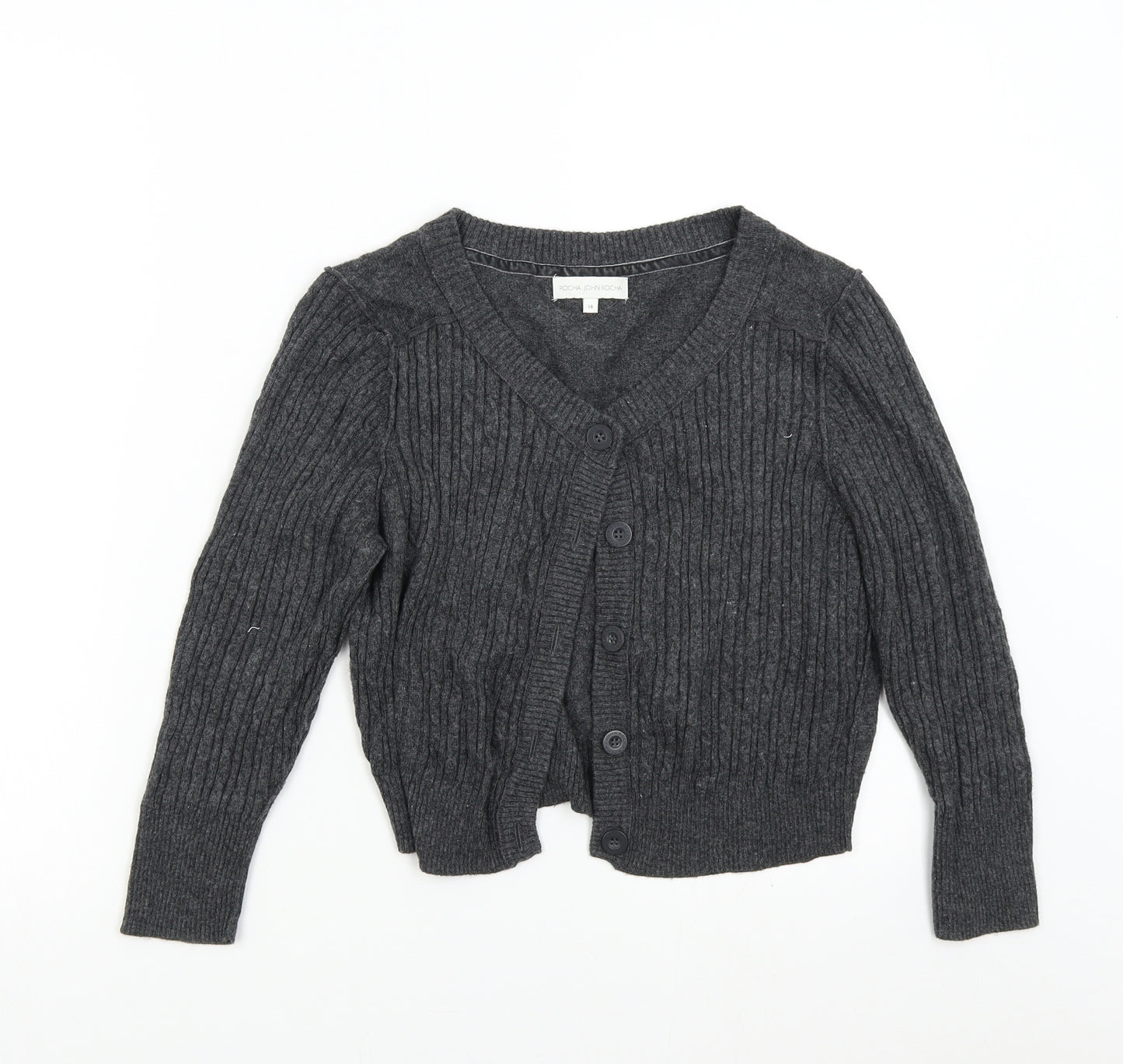 John Rocha Womens Grey  Knit Cardigan Jumper Size 14