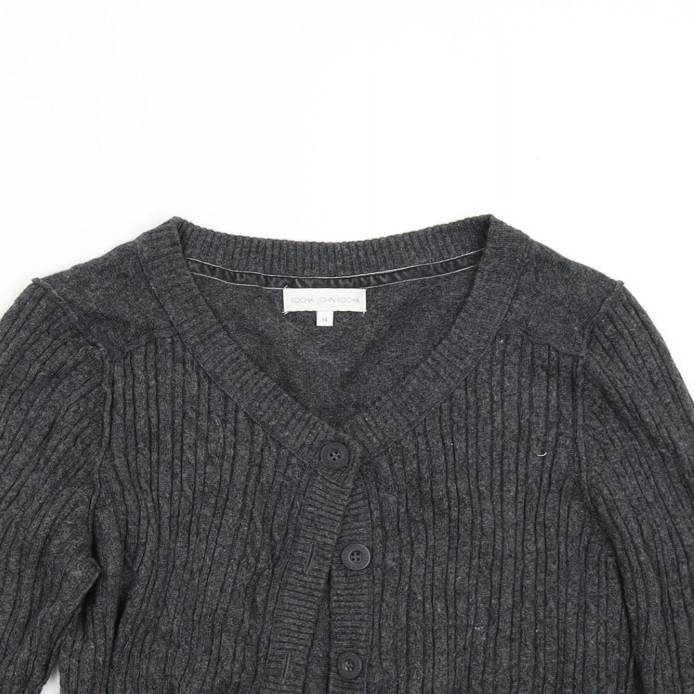 John Rocha Womens Grey  Knit Cardigan Jumper Size 14