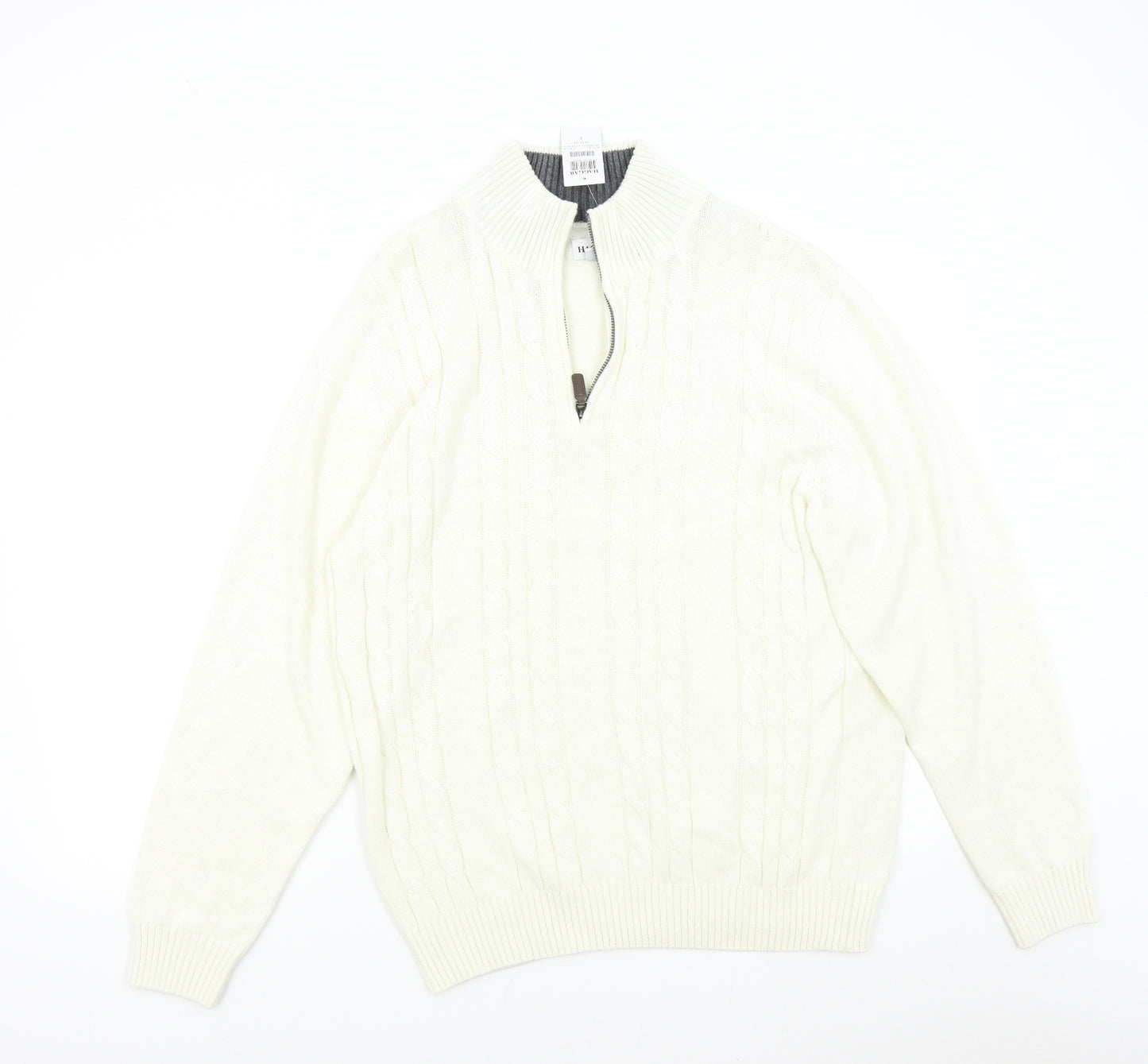 Haggar Mens Ivory  Knit Henley Jumper Size L