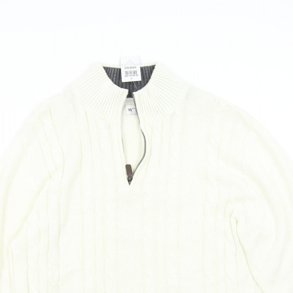 Haggar Mens Ivory  Knit Henley Jumper Size L