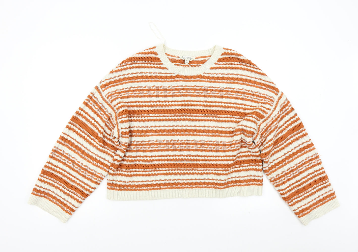 Miss Selfridges Womens Orange Striped Knit Pullover Jumper Size 8