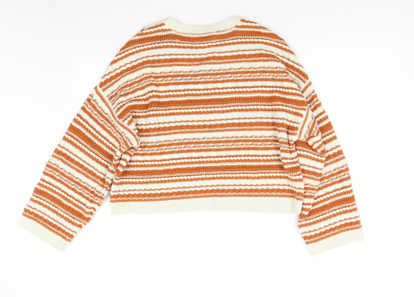 Miss Selfridges Womens Orange Striped Knit Pullover Jumper Size 8