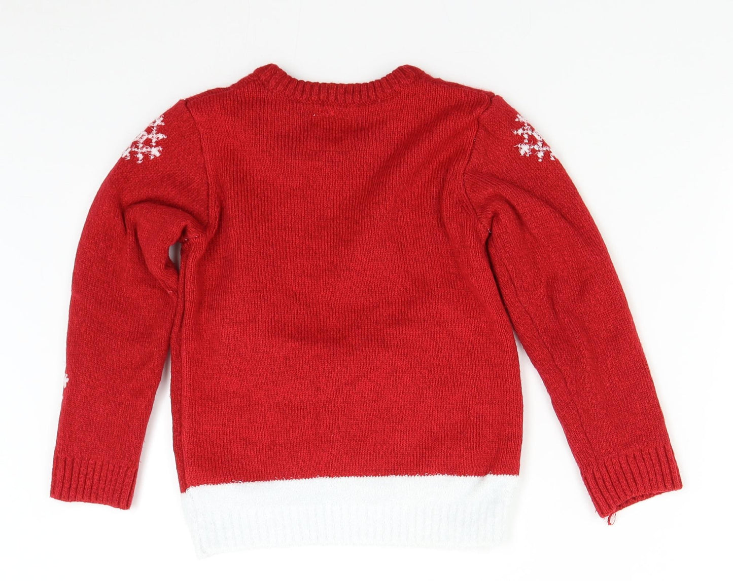 F&F Girls Red  Knit Pullover Jumper Size 5-6 Years  - Christmas