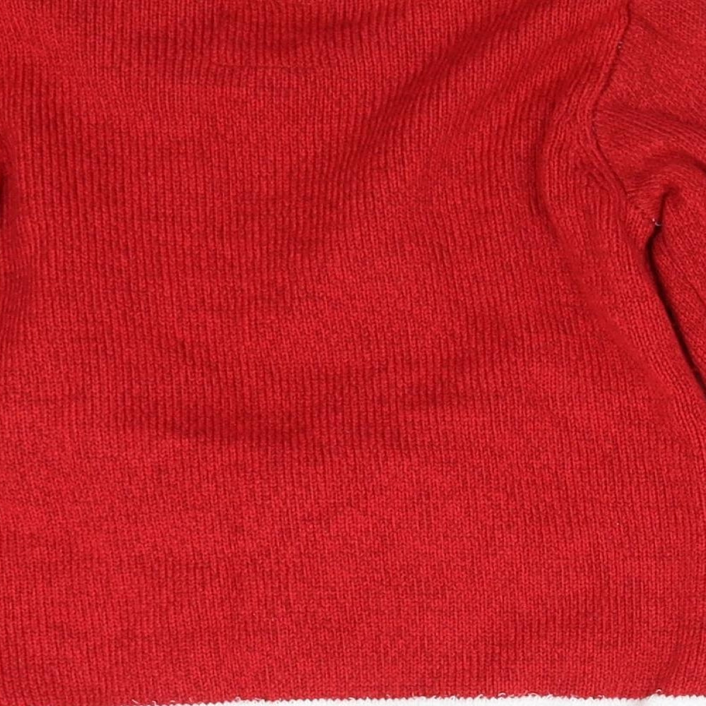 F&F Girls Red  Knit Pullover Jumper Size 5-6 Years  - Christmas