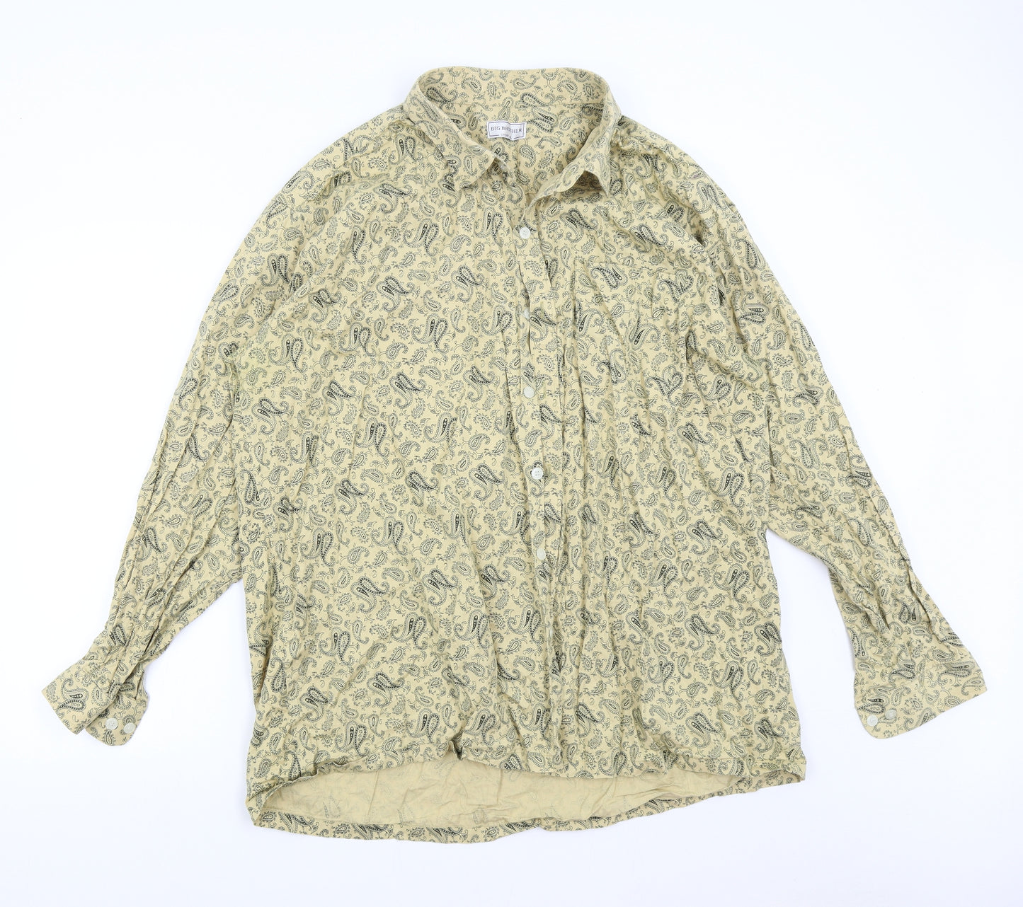 Big Brother Mens Yellow Paisley   Button-Up Size 2XL
