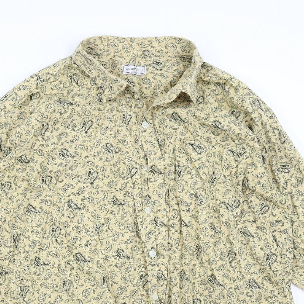 Big Brother Mens Yellow Paisley   Button-Up Size 2XL