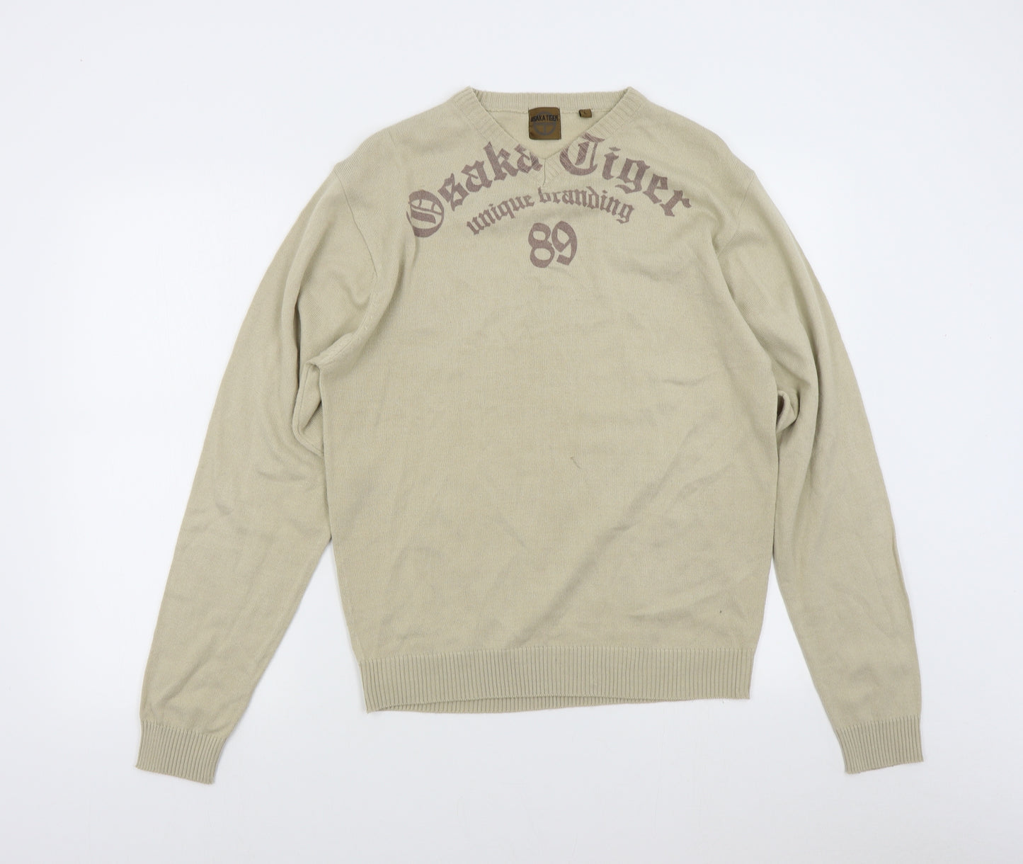 Osaka Tiger Mens Beige  Knit Pullover Jumper Size L