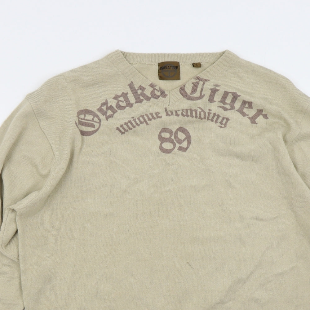 Osaka Tiger Mens Beige  Knit Pullover Jumper Size L