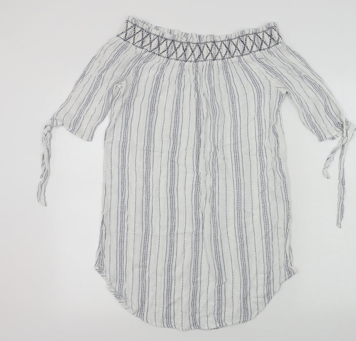 New Look  Womens White Striped  Basic Blouse Size M