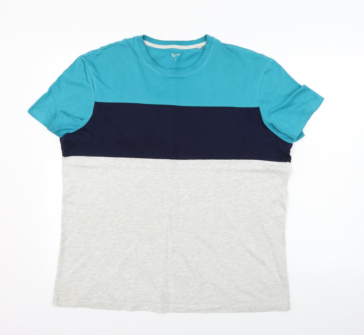 TU Mens Grey Striped   T-Shirt Size L