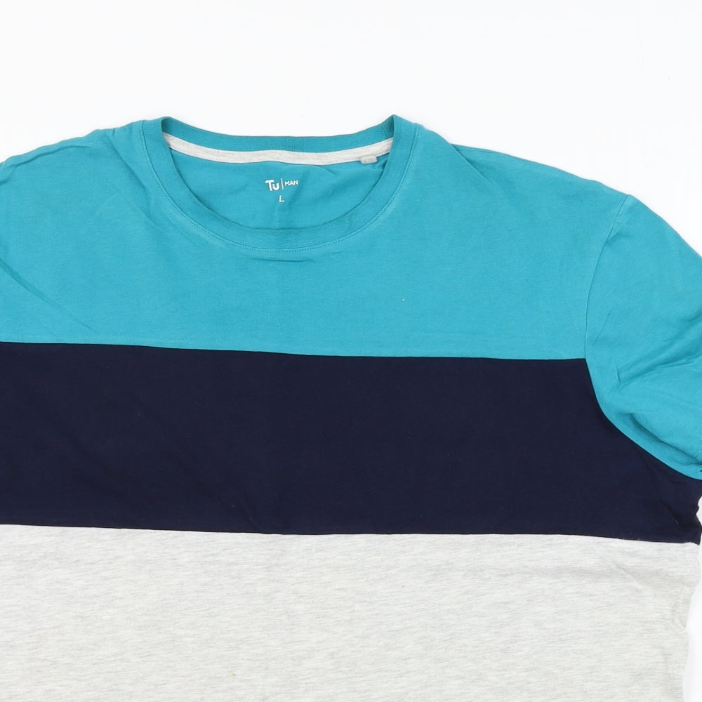 TU Mens Grey Striped   T-Shirt Size L