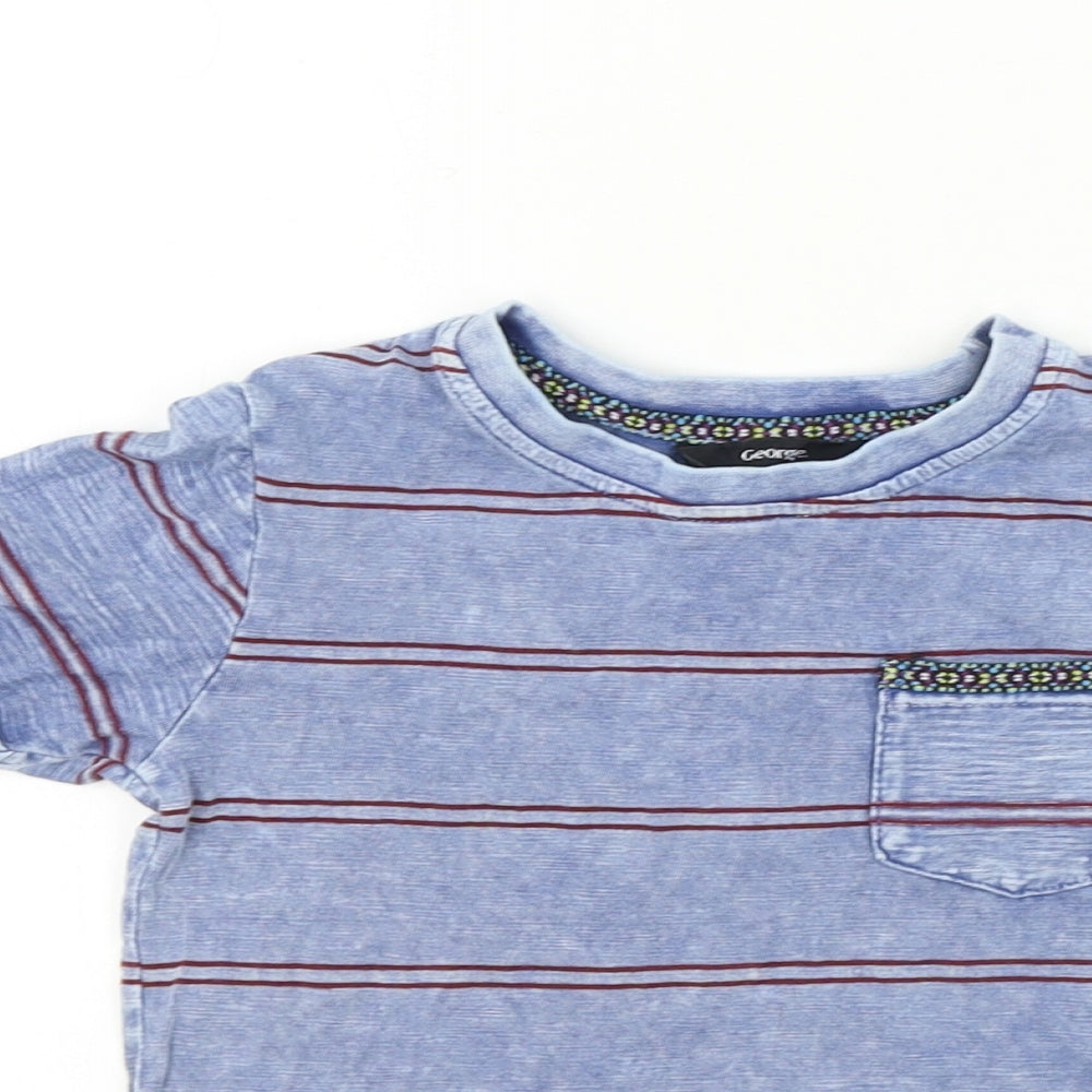 George  Girls Grey Striped  Basic T-Shirt Size 3-4 Years