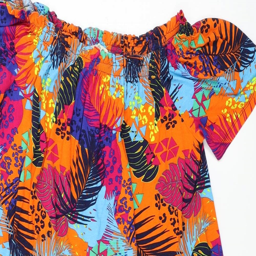 George  Womens Orange Floral  Basic Blouse Size L
