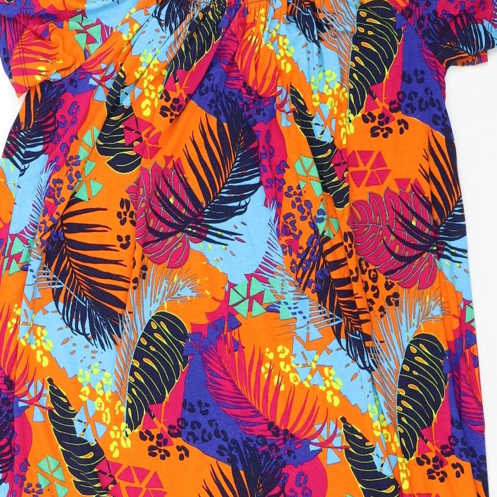 George  Womens Orange Floral  Basic Blouse Size L