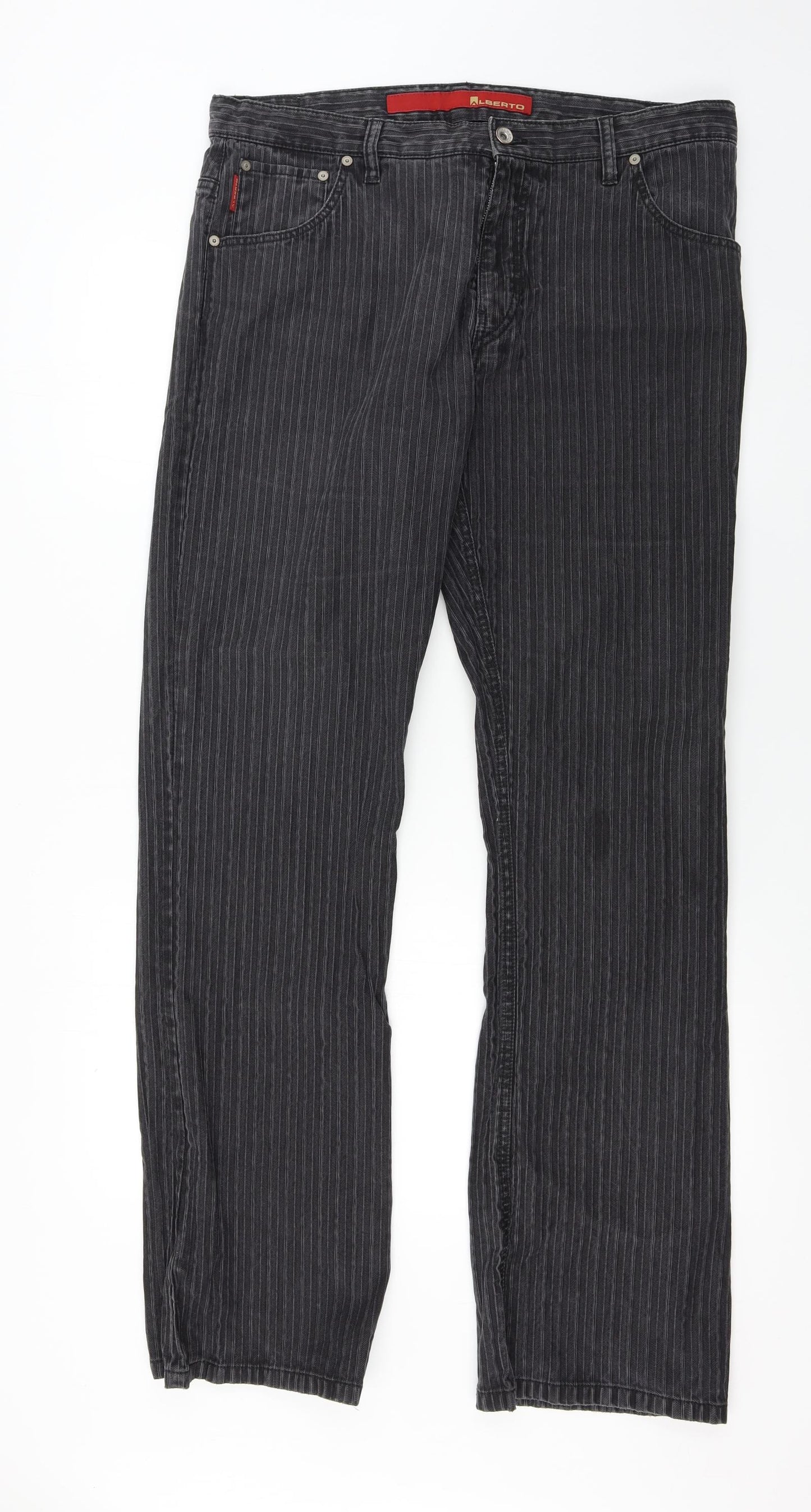 ALBERTO Mens Grey Striped  Straight Jeans Size 34 in L33 in
