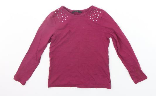 Front view of George girls’ purple basic polo, size 5-6, years
