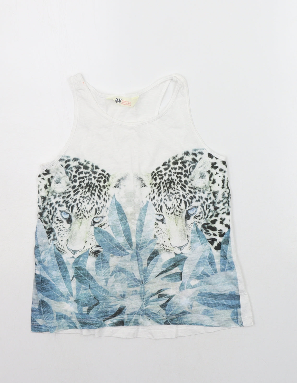 H&M Girls White   Basic T-Shirt Size 9-10 Years  - leopards