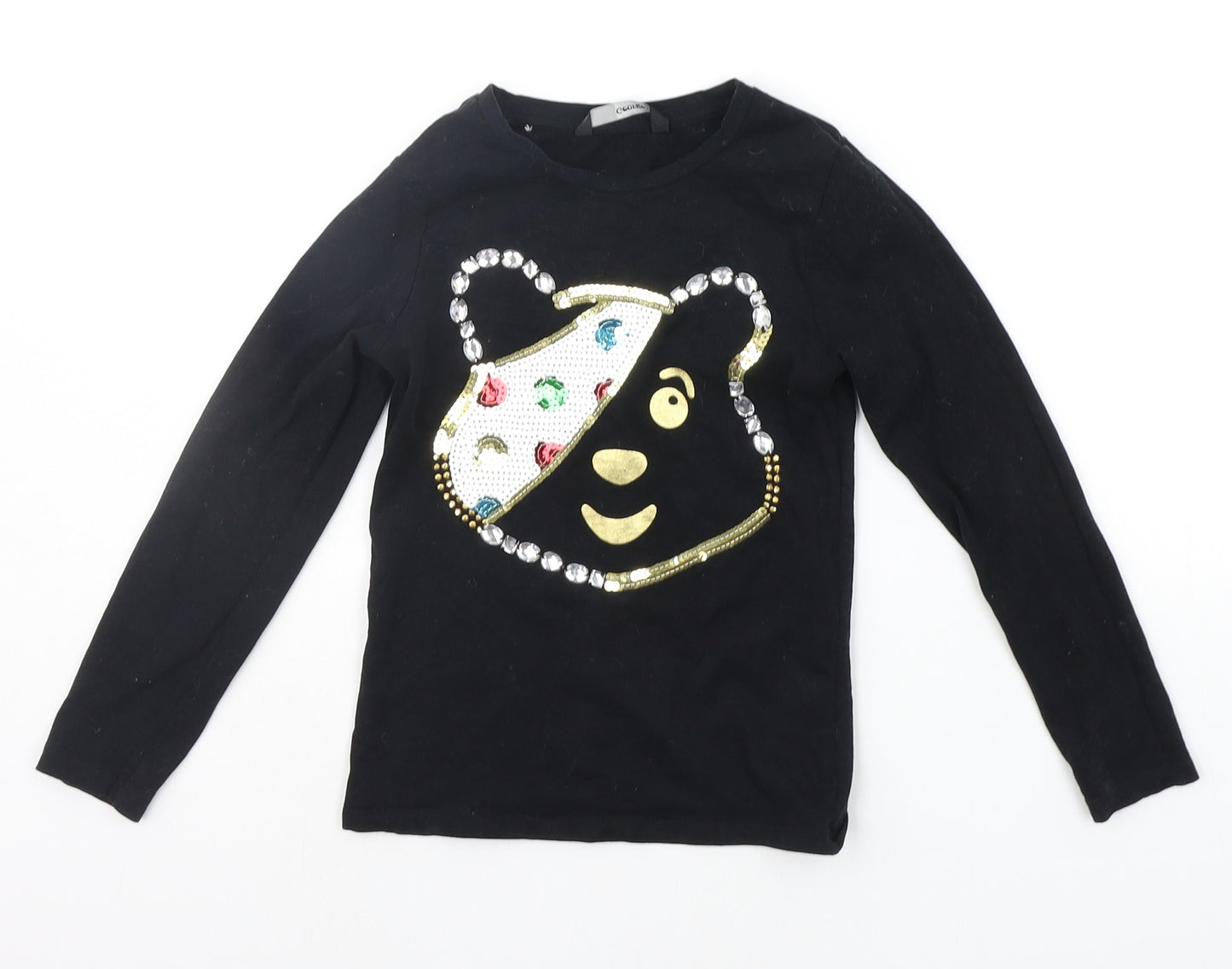 George Girls Black   Basic T-Shirt Size 5-6 Years  - Sequin detail