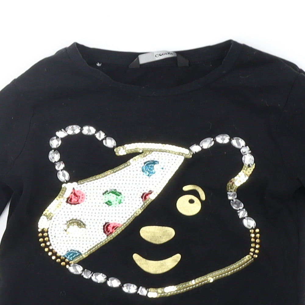 George Girls Black   Basic T-Shirt Size 5-6 Years  - Sequin detail