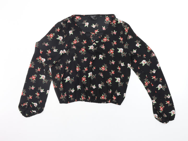 New Look Girls Black Floral  Basic Blouse Size 14 Years