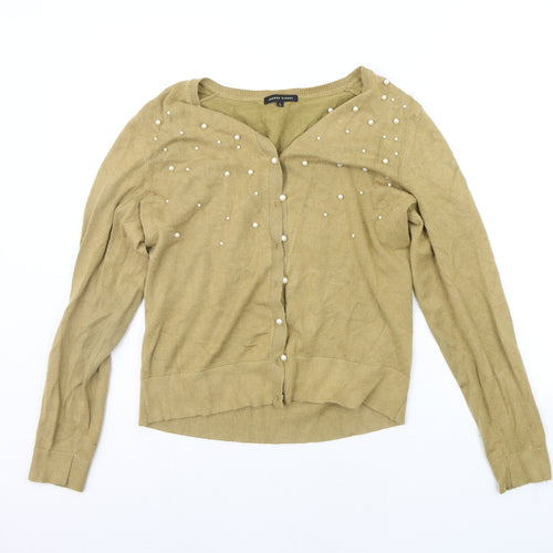 Jeanne Pierre Womens Beige Houndstooth  Cardigan Jumper Size L