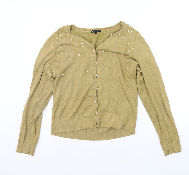 Jeanne Pierre Womens Beige Houndstooth Cardigan Jumper Size L