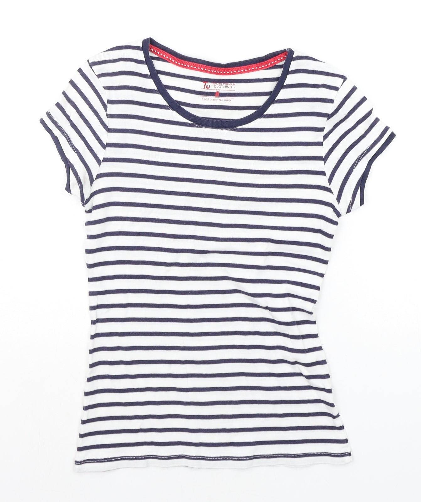 TU Womens Blue Striped  Basic T-Shirt Size 8