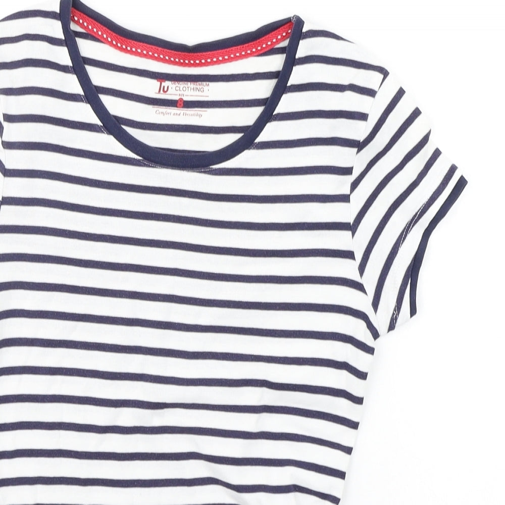 TU Womens Blue Striped  Basic T-Shirt Size 8