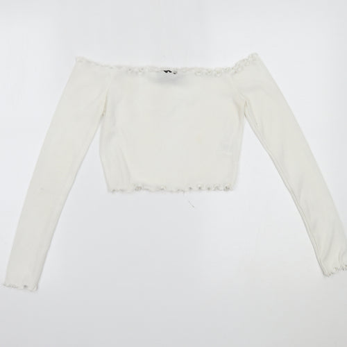 PRETTYLITTLETHING Womens White   Cropped Blouse Size 6