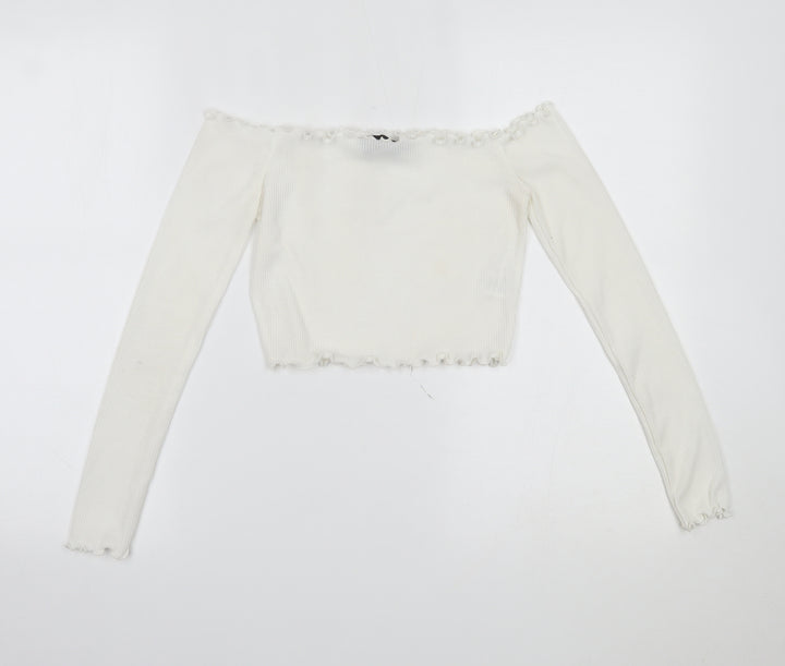 PRETTYLITTLETHING Womens White Cropped Blouse Size 6