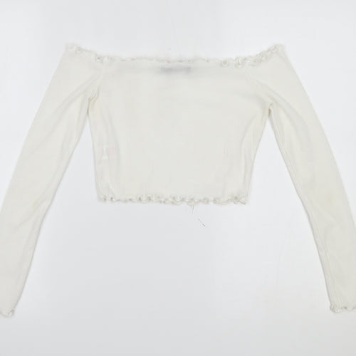 PRETTYLITTLETHING Womens White   Cropped Blouse Size 6