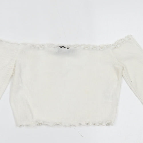 PRETTYLITTLETHING Womens White   Cropped Blouse Size 6