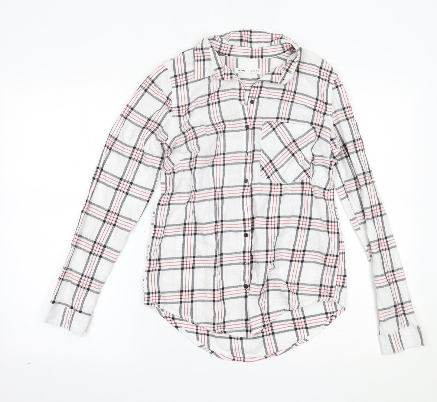 SINSAY Womens White Plaid  Basic Button-Up Size XS